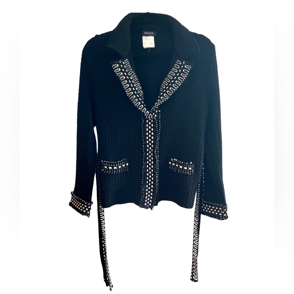 Basler Black and White 100% Wool Sweater Cardigan - Size M